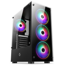 Gabinete Gamer BRX R61B, Mid Tower, ATX, Vidro Temperado, Preto, Sem Fonte, Com 4 Fans