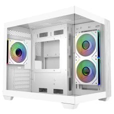 Gabinete Gamer Cooler Master Elite 481 Wood, Vidro Temperado, Mini Tower, mATX, Com 3 Fans, Branco, E481-WHNN-S00