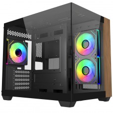 Gabinete Gamer Cooler Master Elite 481 Wood, Vidro Temperado, Mini Tower, mATX, Com 3 Fans, Preto, E481-KHNN-S00