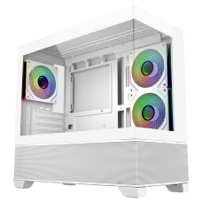 Gabinete Gamer Cooler Master Elite 490, Vidro Temperado, Mini Tower, mATX, Com 3 Fans ARGB, Branco, E490-WHNN-S00