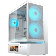Gabinete Gamer Cougar CFV235 Mesh Vision, Mid Tower, Vidro Temperado, ATX, Sem Fonte, Tela LCD IPS, Com 6 Fans ARGB, Branco, 382DA40.0008