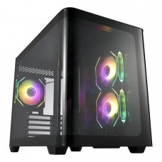 Gabinete Gamer FSP S380-BA, Aquario, Mid Tower, Vidro Temperado, MATX, Preto, Sem Fonte, Com 3 Fans ARGB