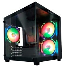 Gabinete Gamer Hayom GB1784, Aquario, Mini Tower, Vidro Temperado, m-ATX, Sem Fonte, Com 3 Fans, Preto