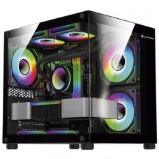 Gabinete Gamer Hayom GB1796, Aquario, Mini Tower, Vidro Temperado, m-ATX, Sem Fonte, Com 4 Fans, Preto