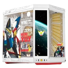 Gabinete Gamer Hyte Y70 Touch Infinite GUNDAM Wing, Com Display Touch, Mid Tower, Vidro Temperado, EATX, Sem Fans, Branco e Amarelo, CS-HYTE-Y70TTI-GWING