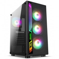 Gabinete Gamer Liketec Dex RGB, Mid Tower, Vidro Temperado, Black, Sem Fonte, Com 4 Fans