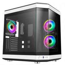 Gabinete Gamer Liketec Unreal Dark White, Cube Design, Mid Tower, Vidro Temperado, E-ATX, Black/White, Sem Fonte, Sem Fans