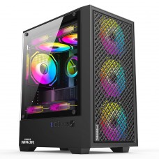 Gabinete Gamer Ninja Tessen, Mid Tower, Vidro Temperado, M-ATX, Com 3 Fans Rainbow, Sem Fonte, Preto, GN-CS-MTBSF