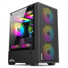 Gabinete Gamer Ninja Tessen, Mid Tower, Vidro Temperado, M-ATX, Com 3 Fans Rainbow, Sem Fonte, Preto, GN-CS-MTBSF