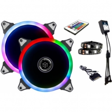 Kit Fan com 2 Unidades Alseye Aurora Rainbow RGB, 120mm, Fita LED, com Controlador, CRLS-200A