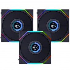 Kit Fan Com 3 Unidades Lian Li  Uni Fan TL LCD, RGB, 120mm, Reverse, 12RTLLCD3B Black