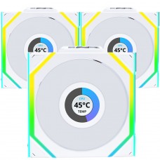 Kit Fan Com 3 Unidades Lian Li Uni Fan SL Wireless LCD, Reverse Blade, ARGB, 120mm, Com Tela, White, 12RSLLCD1W3W