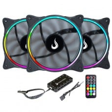 Kit Fan com 3 Unidades Rise Mode Laser, ARGB, 120mm, Com Controladora, PWM, Preto, RM-RGB-05-5V