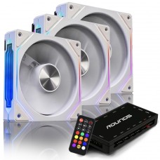 Kit Fan com 3 Unidades Round5 Nordwind White, ARGB, 120mm, Com Controladora, PWM, Branco, R5-KIT-NORDWIND-FW-W-2220