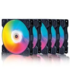 Kit Fan Com 5 Unidades Round5 Cyclone Forward, 120mm, Rainbow, Preto, R5-KIT-CYCLONE-FW-B-2288