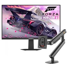 kit Monitor Gamer Gigabyte GS24F14, 23.8 Pol + Suporte de Mesa Ergonômico North Bayou Single Arm A5-B