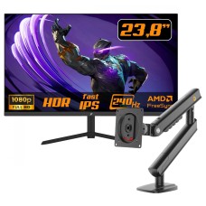 Kit Monitor Gamer SuperFrame Vision, 23.8 Pol + Suporte de Mesa Ergonômico North Bayou Single Arm A5-B