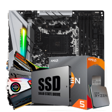 Kit Upgrade, AMD Ryzen 5 3600XT, ASRock B450M Steel Legend, Memória DDR4 16GB (2x8GB) 3000MHz, SSD 120GB