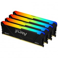 Memória DDR4 Kingston Fury Beast RGB, 64GB (4x16GB), 3600Mhz, Preto, KF436C18BB2AK4/64