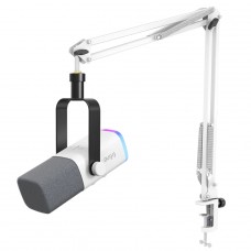 Microfone Gamer Fifine AM8TW, RGB, USB/XLR, Branco, Com Braço Articulado