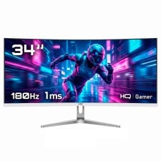 Monitor Gamer HQ, 34 Pol, Curvo, Ultrawide, QHD, 3440x1440, IPS, 180Hz, 1Ms, HDR, FreeSync, HDMI/DP, Branco, HQW34C180