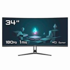 Monitor Gamer HQ, 34 Pol, Curvo, Ultrawide, QHD, 3440x1440, IPS, 180Hz, 1Ms, HDR, FreeSync, HDMI/DP, Preto, HQ34C180