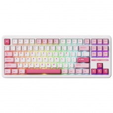 Teclado Mecânico Gamer Akko Prunus Lannesiana TAC87, RGB, Wireless/Bluetooth, TKL, ANSI, Switch Akko Stellar Rose, Branco e Rosa