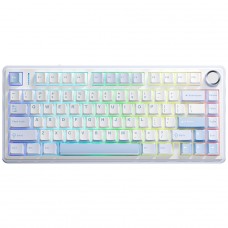 Teclado Mecânico Gamer Aula F75 Sea Salt Blue, Wireless/Bluetooth, RGB, Switch Greywood V3, ANSI, 75%, Branco e Azul