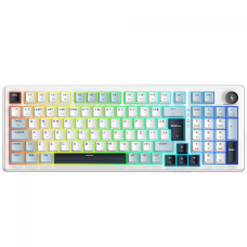 Teclado Mecânico Gamer SuperFrame Phantom, RGB, Wireless/Bluetooth, Switch KTT WineRed Linear, ABNT2, Branco e Azul, SF-KB-PHKTFSWBRTAB