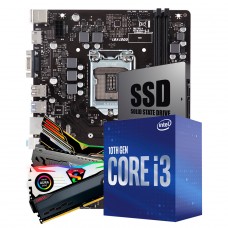 Kit Upgrade, Placa Mãe H510, Intel Core i3 10100F, Memória 8GB DDR4, SSD 240GB
