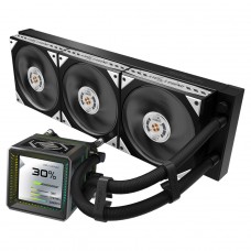 Water Cooler ASRock Steel Legend Dark 360, ARGB, 360mm, Com Tela LCD, Intel-AMD, PWM, Preto, 90-ASLA36-BAAGA5